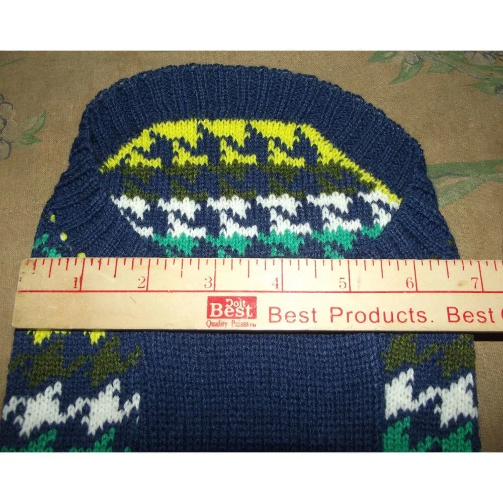 Top Paw Dog Sweater Size Small navy blue houndstooth print green yellow gray